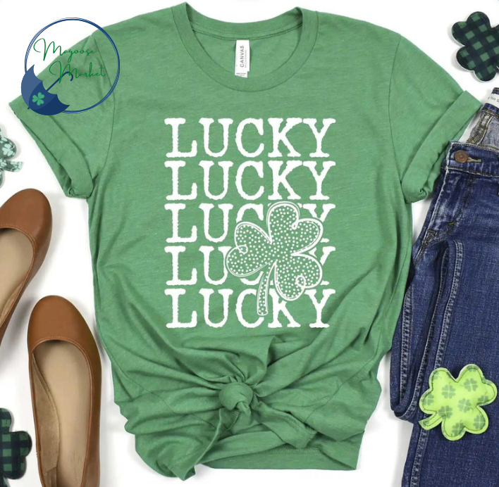 Lucky Stacked Clover Polka Dots-White-St. Patrick's Day