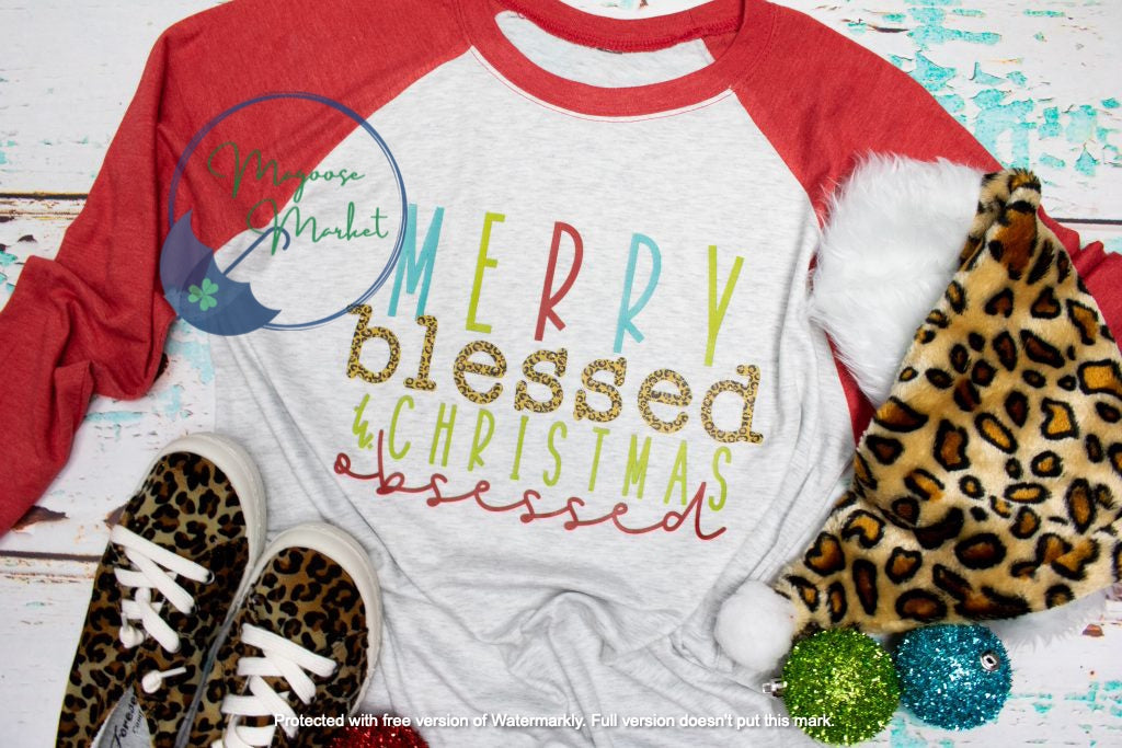 Merry Blessed and Christmas obsessed-Red-Full Color-Christmas