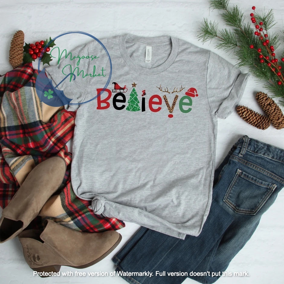 Believe Word Art-Full Color-Christmas